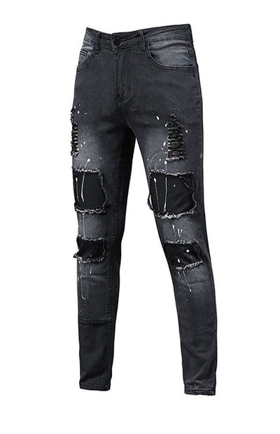 Men's Fashion Mid Waist Ripped Slim Jeans