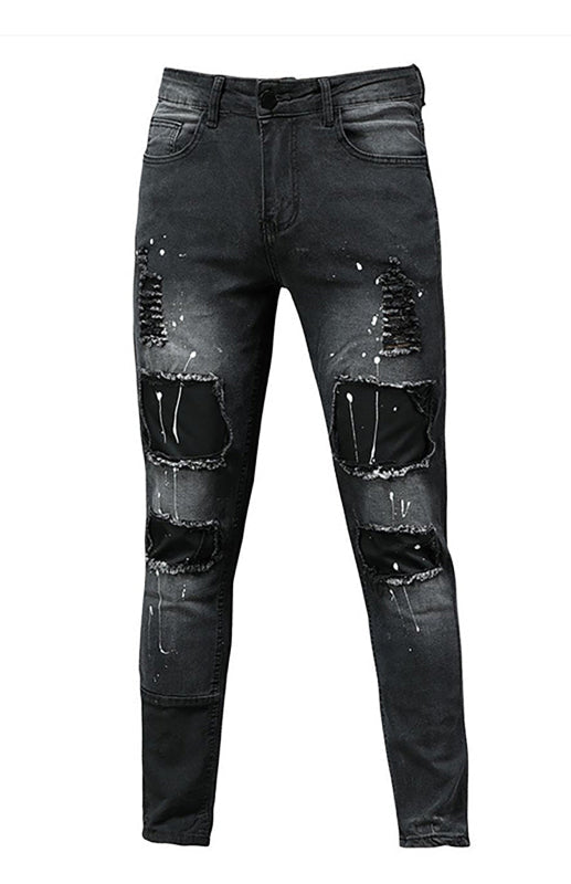 Men's Fashion Mid Waist Ripped Slim Jeans