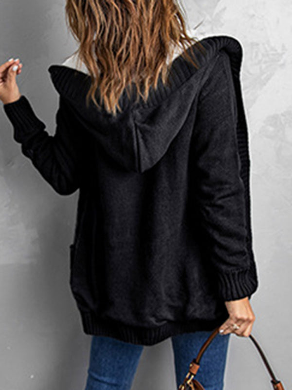 mid-length cardigan hooded sweater jacket