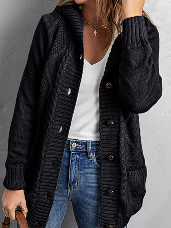 mid-length cardigan hooded sweater jacket