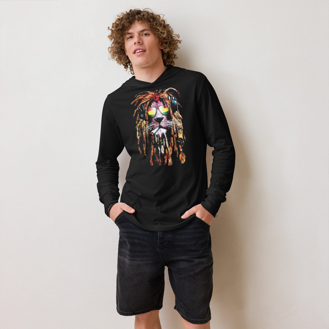 Rasta Lion Hooded long-sleeve tee