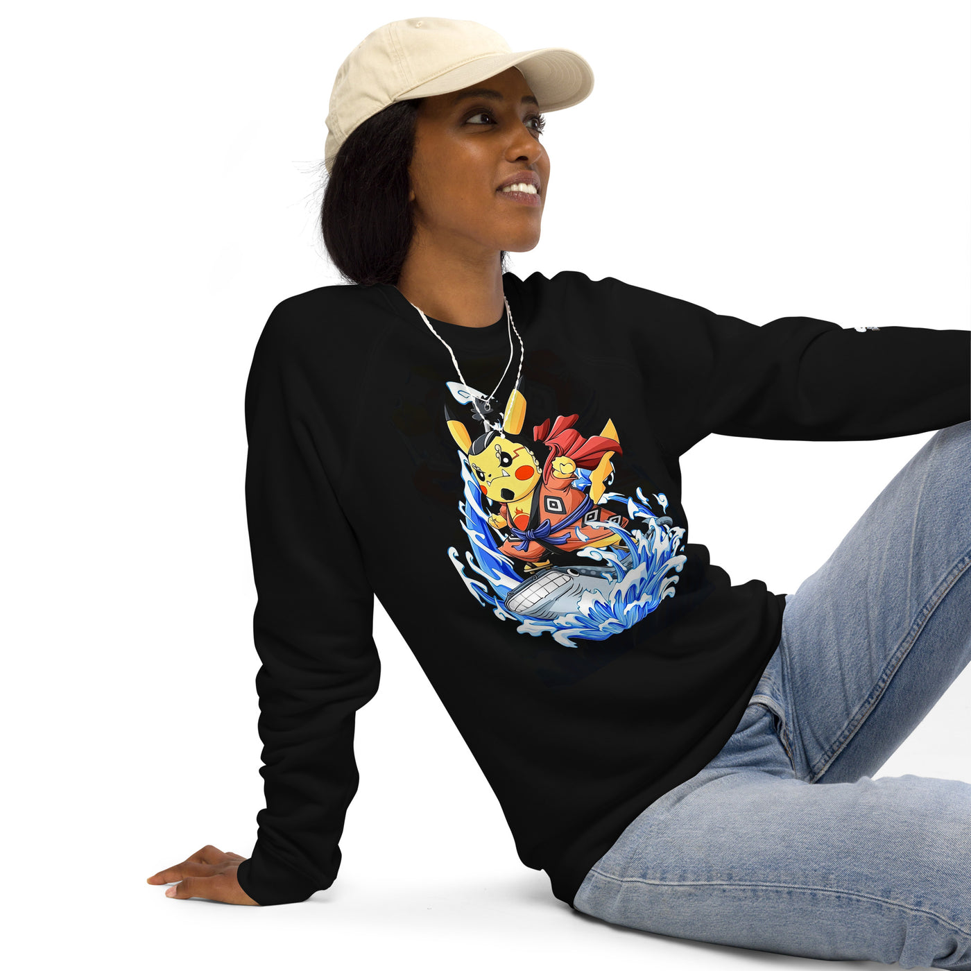 Pikachu (Jinbei) Unisex organic raglan sweatshirt